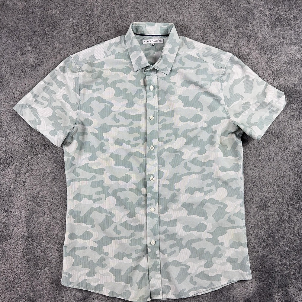Vince Camuto Polo Shirt Mens M Green Camo Performance Short Sleeve Button Up - Picture 2 of 9